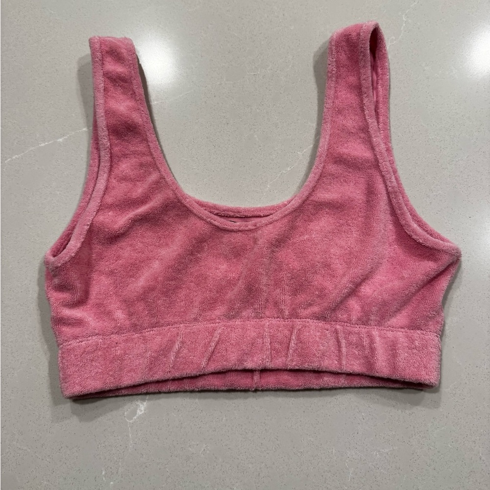 Zara Terry Toweling Bubblegum Pink crop tank top, Medium - Picture 3 of 6